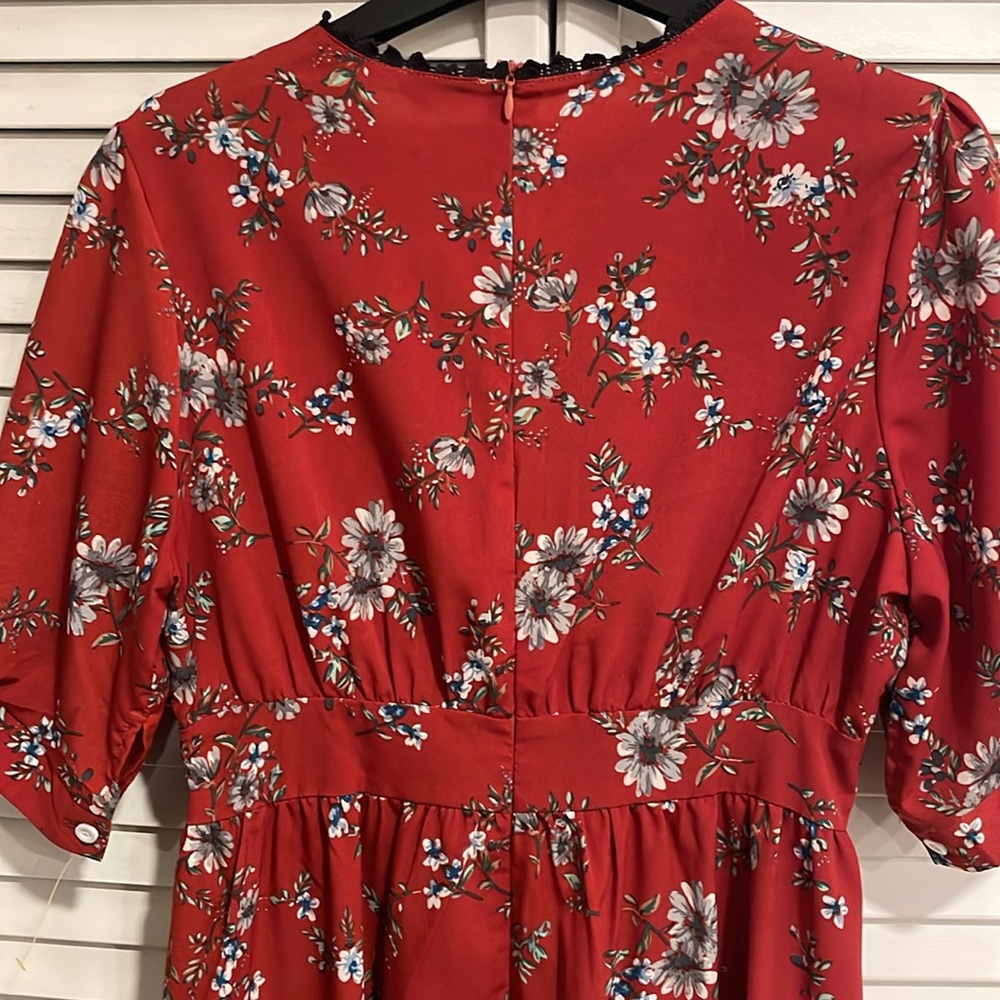 LOVE+HARMONY Burgundy Boho Peasant Floral Midi Dress, Size Small - Picture 10 of 10